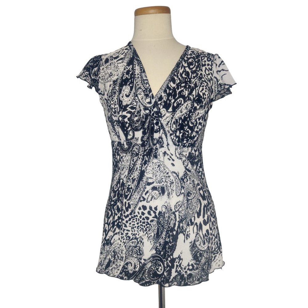 Serenade NY Black and White Print Top Accordion Pleat Patterned Animal Paisley